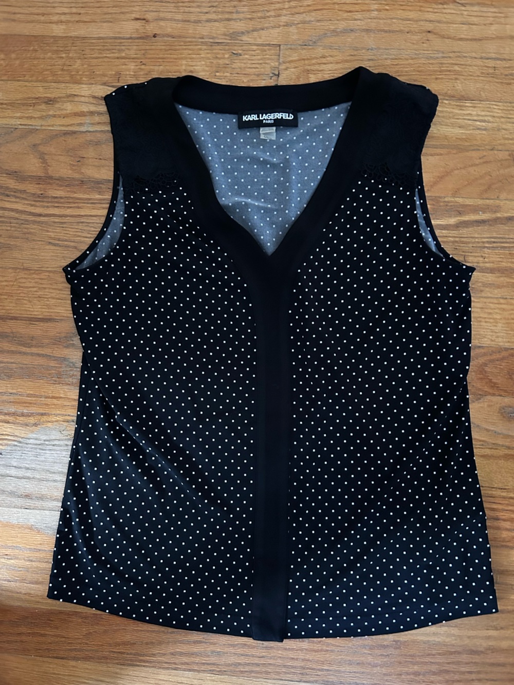 Karl Lagerfeld Black Sleeveless Polka Dot V-Neck Camisole